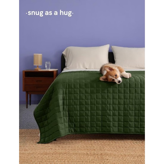 Exclusive Weighted Blanket, Soothing Cotton, Smallest Compartments with Glass Beads, Bed Blanket for Two Persons of 110~190lbs, Ideal for Queen or King Bed (88x104 Inches, 25 Pounds, Army Green)