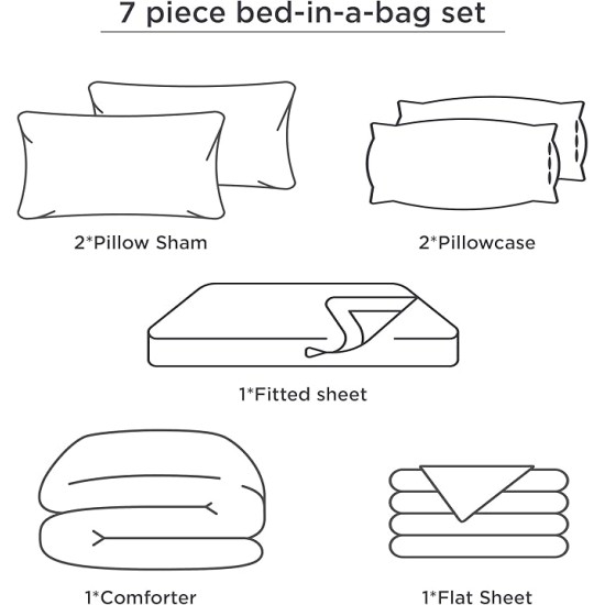 Bed in a Bag Queen 7 Pieces - Navy & White Striped Comforter Set Queen All Season Bed Set, Bed Set Queen Size with 1 Comforter, 1 Flat Sheet, 1 Fitted Sheet, 2 Pillowcases & 2 Shams