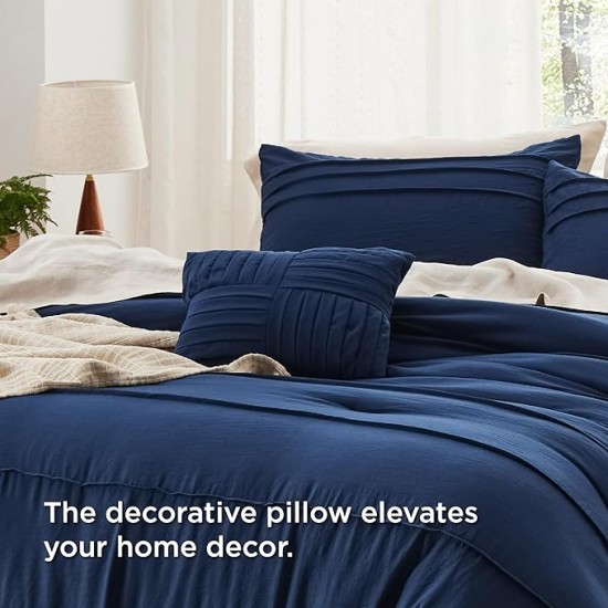 Navy Blue Queen Comforter Set - 4 Pieces Pinch Pleat Bed Set, Down Alternative Bedding Sets for All Season, 1 Comforter, 2 Pillowcases, 1 Decorative Pillow