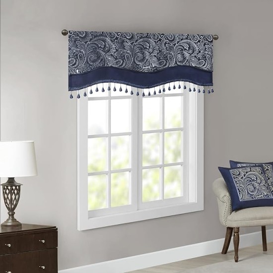 Aubrey Paisley Jacquard Comforter Set with Curtains, King 12 Piece Navy