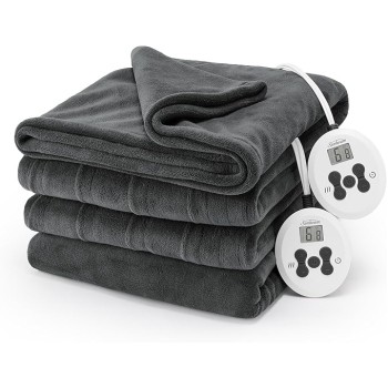 Electric Royal Luxe Microplush Heated Blanket 12 Heat Settings, 12-Hour Selectable Auto Shut-Off, Fast Heating, Warm and Cozy, Jet Grey Color, Queen, 90" x 84"