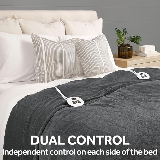 Electric Royal Luxe Microplush Heated Blanket 12 Heat Settings, 12-Hour Selectable Auto Shut-Off, Fast Heating, Warm and Cozy, Jet Grey Color, Queen, 90" x 84"