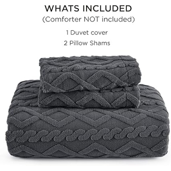 Fluffy Comforter Cover Set - Faux Fur Duvet Cover Queen Size, Dark Grey Plush Quilt Cover, 3 Pieces,1 Duvet Cover (90"x90") with Zipper Closure & 2 Pillow Shams, Comforter Not Included