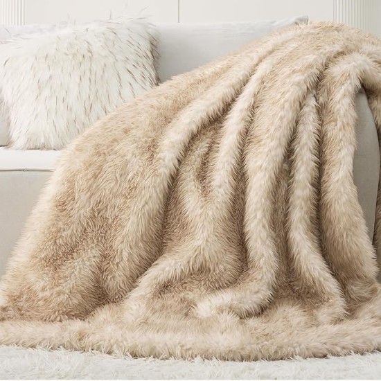Faux Fur Blanket, Brown Soft and Fluffy Blanket, Fuzzy Cozy Plush Throw Blanket for Couch, Sofa and Bed, Thick and Warm Blanket, Christmas Blanket Gift for Women, 50x70 inches