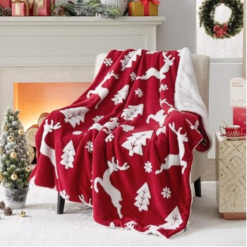 Christmas Blanket Red - Luxury Christmas Decorations Holiday Deer Blanket Warm Cozy Sherpa Blanket Gift 50"x60"