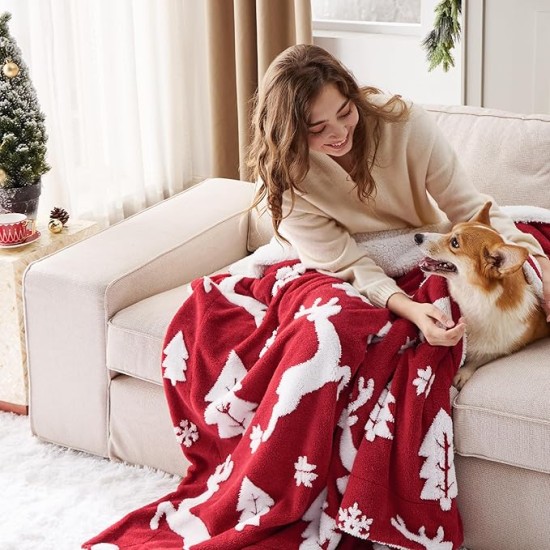 Christmas Blanket Red - Luxury Christmas Decorations Holiday Deer Blanket Warm Cozy Sherpa Blanket Gift 50"x60"