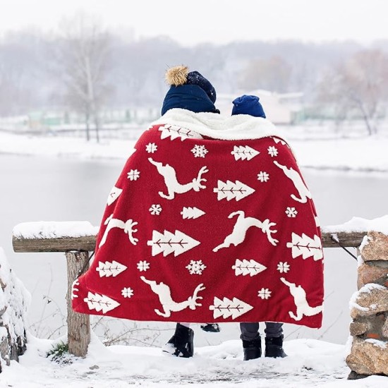 Christmas Blanket Red - Luxury Christmas Decorations Holiday Deer Blanket Warm Cozy Sherpa Blanket Gift 50"x60"