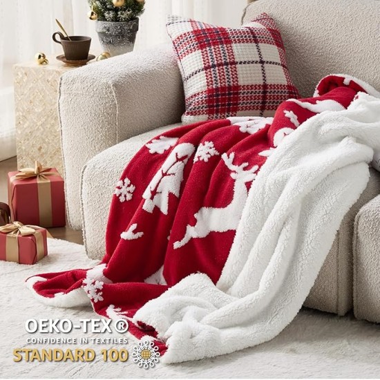 Christmas Blanket Red - Luxury Christmas Decorations Holiday Deer Blanket Warm Cozy Sherpa Blanket Gift 50"x60"