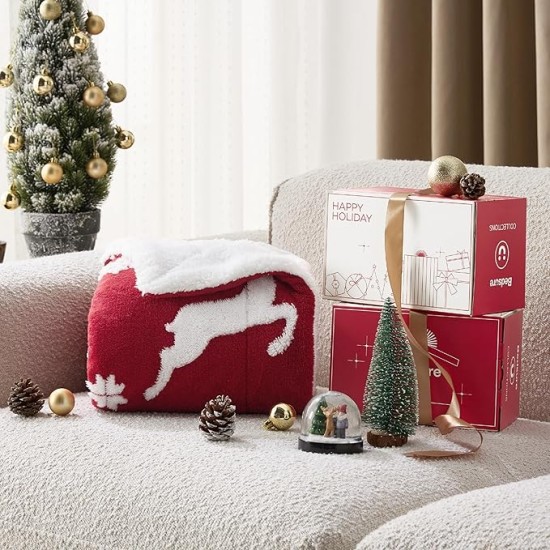Christmas Blanket Red - Luxury Christmas Decorations Holiday Deer Blanket Warm Cozy Sherpa Blanket Gift 50"x60"