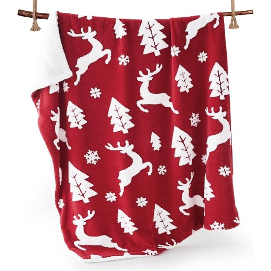 Christmas Blanket Red - Luxury Christmas Decorations Holiday Deer Blanket Warm Cozy Sherpa Blanket Gift 50"x60"