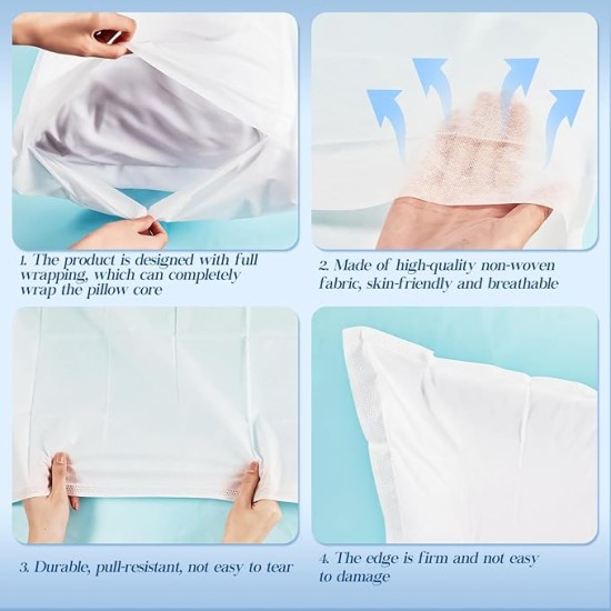 300 Pcs Disposable Pillow Case Non Woven Pillow Covers Bulk for Medical Travel Hotel Bedroom Home Bedding Portable Supplies, 31'' x 20'' (White)