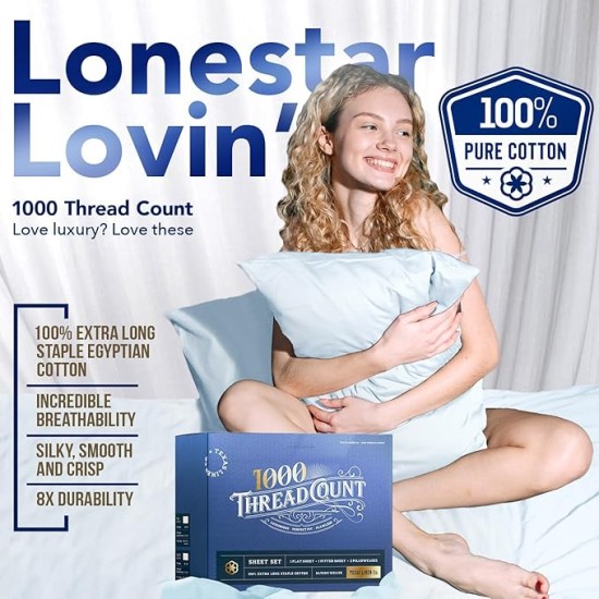 100% Egyptian Cotton King White Sheet Set - 1000 Thread Count 6 Piece Cotton Sheets for King Size Bed (4 Pillowcases), Soft, Cooling Luxury Hotel Sheets - Fits Upto 18” Deep Pocket