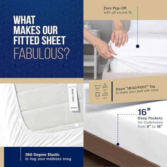 100% Egyptian Cotton King White Sheet Set - 1000 Thread Count 6 Piece Cotton Sheets for King Size Bed (4 Pillowcases), Soft, Cooling Luxury Hotel Sheets - Fits Upto 18” Deep Pocket