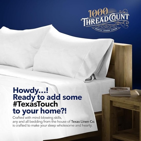 100% Egyptian Cotton King White Sheet Set - 1000 Thread Count 6 Piece Cotton Sheets for King Size Bed (4 Pillowcases), Soft, Cooling Luxury Hotel Sheets - Fits Upto 18” Deep Pocket
