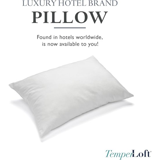 TemperLoft Serenity Pillows Standard (Set of 2), Down/Down Alternative Fill, 20x26, 100% Cotton Cover, Found in Leading Hotels Nationwide Hospitality Quality Delivered to Your Home