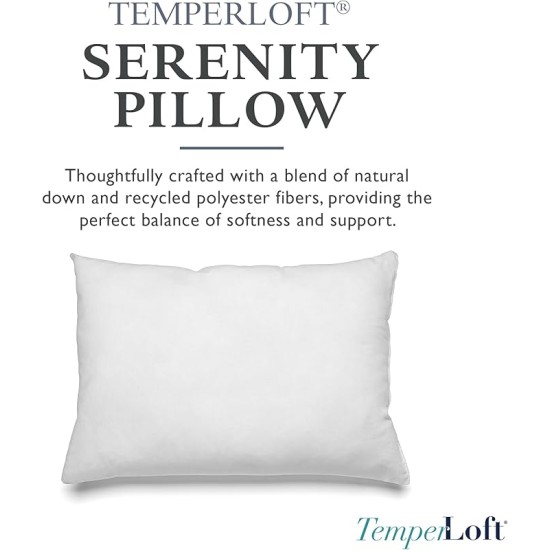 TemperLoft Serenity Pillows Standard (Set of 2), Down/Down Alternative Fill, 20x26, 100% Cotton Cover, Found in Leading Hotels Nationwide Hospitality Quality Delivered to Your Home