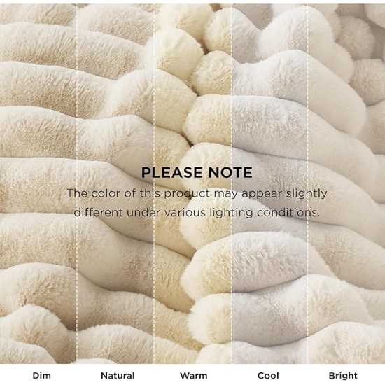 Faux Fur Blanket, Beige Soft and Fluffy Blanket, Fuzzy Cozy Plush Throw Blanket for Couch, Sofa and Bed, Thick and Warm Blanket, Christmas Blanket Gift for Women, 50x70 inches