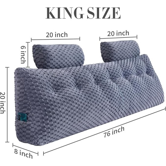 Wedge Headboard Pillow - Bed Wedge Pillow for Headboard Triangular Headboard Pillow with Neck Roll Pillow-Large Bolster Pillow for Sitting in Bed Backrest Positioning Support (Grey,76x8x20 Inches)