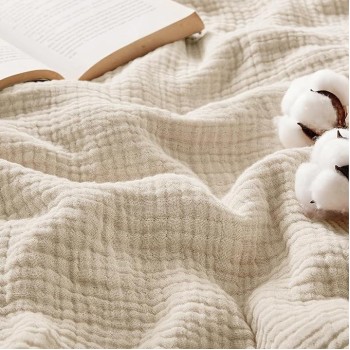 100% Cotton Muslin Throw Blanket Twin XL for Bed - 4-Layer Breathable and Lightweight Muslin Blanket for Summer, Soft Gauze Fall Blanket, Beige, 66x90 Inches