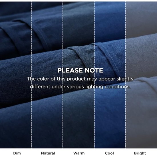 Queen Comforter Set with Sheet - 4 Pieces Soft Navy Blue Bedding Sets, Grid Pinch Pleat, All Season Lightweight Fluffy Bed Set with Solid Boho Comforter, Pillowcases & Sheet