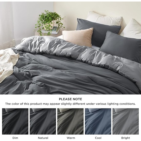 Bedding Comforter Sets Queen, Reversible Grey Prewashed Bed Comforter for All Seasons, 3 Pieces Warm Soft Bed Set, 1 Lightweight Comforter (90"x90") and 2 Pillowcases (20"x26")