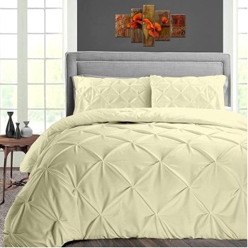 Premium Pinch Pleated Comforter Sets-3 Piece Extra Long Down Alternative Comforter 500 GSM 100% Soft Egyptian Cotton 1-Pintuck Comforter with 2 Pillowsham-Oversized King Size, Ivory