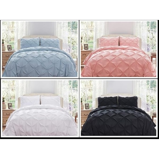 Premium Pinch Pleated Comforter Sets-3 Piece Extra Long Down Alternative Comforter 500 GSM 100% Soft Egyptian Cotton 1-Pintuck Comforter with 2 Pillowsham-Oversized King Size, Ivory