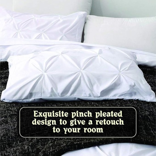 Premium Pinch Pleated Comforter Sets-3 Piece Extra Long Down Alternative Comforter 500 GSM 100% Soft Egyptian Cotton 1-Pintuck Comforter with 2 Pillowsham-Oversized King Size, Ivory