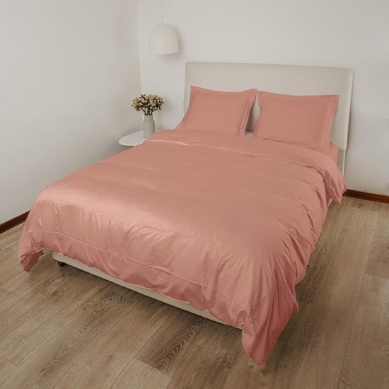 415 Thread Count Percale Duvet Cover Set, 100% Peruvian Pima Cotton, Rose Gold Solid Color, Full/Queen Size