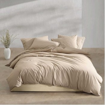 - Queen Comforter Set, Modern Cotton Washed Percale Bedding with Matching Shams, Oeko-Tex Certified (Washed Percale Camel Brown, Queen)