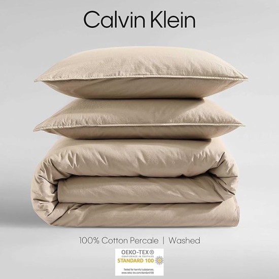 - Queen Comforter Set, Modern Cotton Washed Percale Bedding with Matching Shams, Oeko-Tex Certified (Washed Percale Camel Brown, Queen)