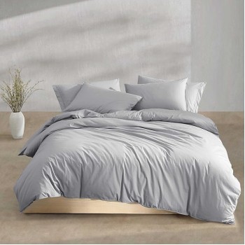 Queen Comforter Set, Washed Cotton Percale Bedding, Luxuriously Soft Home Decor (Washed Percale Steel Blue, Queen)