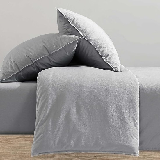 Queen Comforter Set, Washed Cotton Percale Bedding, Luxuriously Soft Home Decor (Washed Percale Steel Blue, Queen)