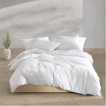 King Comforter Set, Washed Cotton Percale Bedding, Luxuriously Soft Home Decor (Washed Percale White, King)
