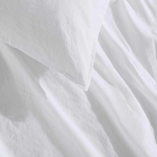 King Comforter Set, Washed Cotton Percale Bedding, Luxuriously Soft Home Decor (Washed Percale White, King)