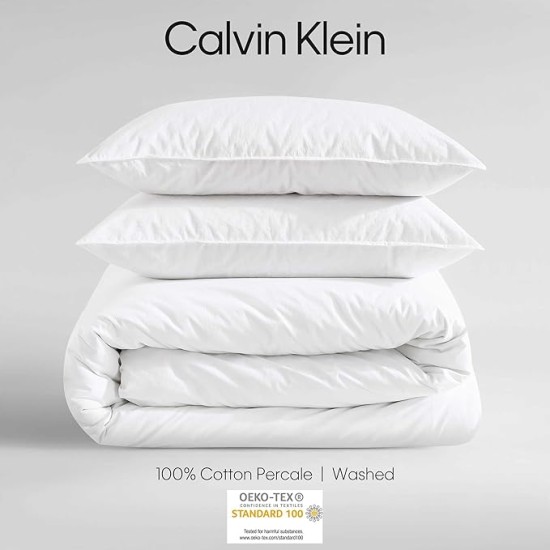 King Comforter Set, Washed Cotton Percale Bedding, Luxuriously Soft Home Decor (Washed Percale White, King)