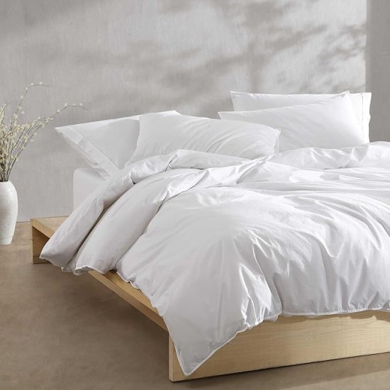 King Comforter Set, Washed Cotton Percale Bedding, Luxuriously Soft Home Decor (Washed Percale White, King)