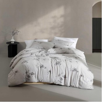 Queen Duvet Cover Set, Soft Cotton Bedding, Floral Home Decor (Aquarelle Floral Grey, Queen)