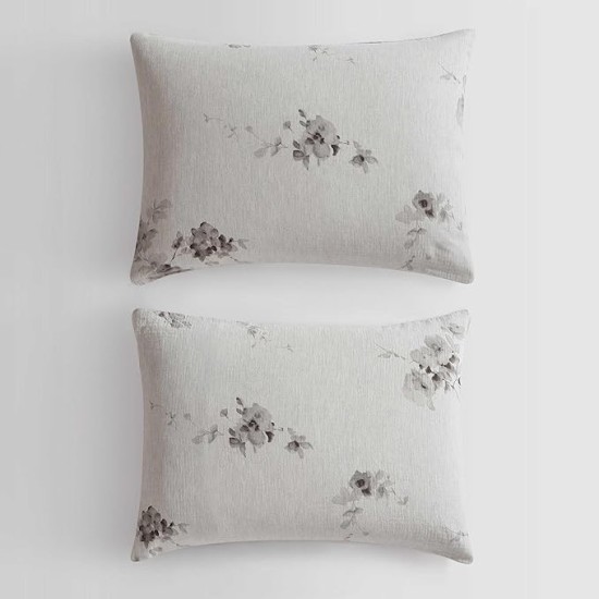 Queen Duvet Cover Set, Soft Cotton Bedding, Floral Home Decor (Aquarelle Floral Grey, Queen)