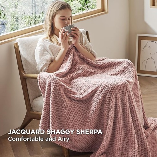 Pink Throw Blanket for Couch - Super Soft Cozy Blankets for Women, Cute Small Blanket for Girls, Light Pink 50x60 Inches