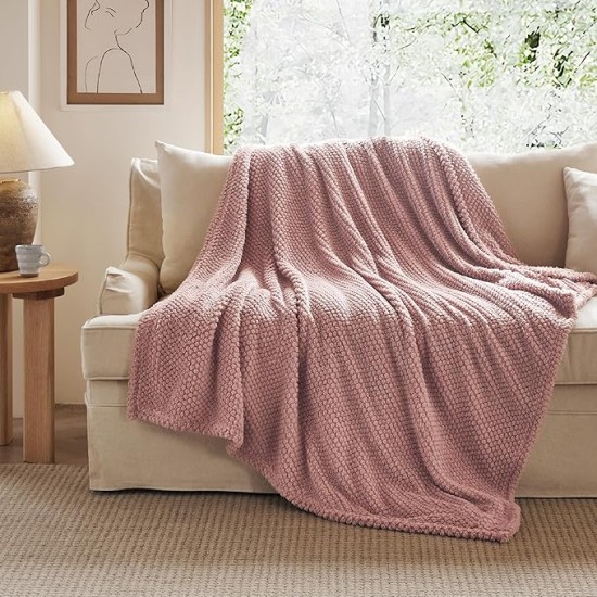Pink Throw Blanket for Couch - Super Soft Cozy Blankets for Women, Cute Small Blanket for Girls, Light Pink 50x60 Inches