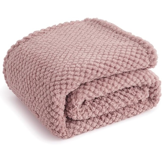 Pink Throw Blanket for Couch - Super Soft Cozy Blankets for Women, Cute Small Blanket for Girls, Light Pink 50x60 Inches