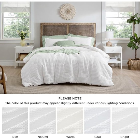 Waffle Comforter Set Queen, White Soft Cotton Bedding Set for All Seasons, Waffle Weave Bed Set, 3 Pieces, 1 Comforter (90"x90") and 2 Pillow Shams, Premium Cotton Cover with Polyester Fill