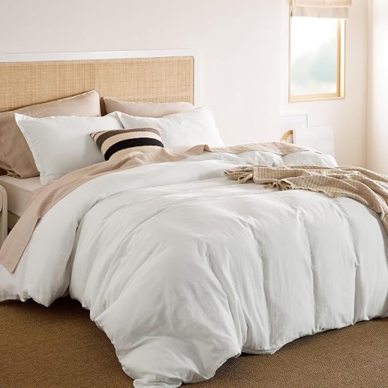 100% Muslin Cotton Duvet Cover King Size - Ultra-Soft, Breathable & Lightweight - Linen Like Gauze Comforter Cover Set with Zipper Closure and Corner Ties (White, King, 104"x90")