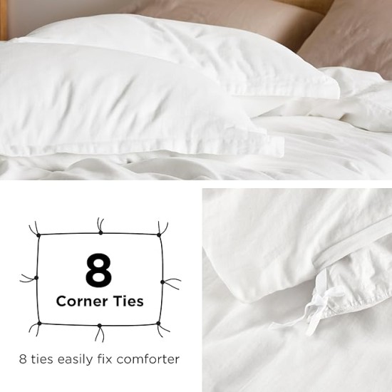 100% Muslin Cotton Duvet Cover King Size - Ultra-Soft, Breathable & Lightweight - Linen Like Gauze Comforter Cover Set with Zipper Closure and Corner Ties (White, King, 104"x90")