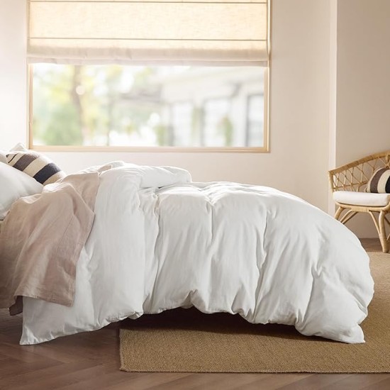 100% Muslin Cotton Duvet Cover King Size - Ultra-Soft, Breathable & Lightweight - Linen Like Gauze Comforter Cover Set with Zipper Closure and Corner Ties (White, King, 104"x90")