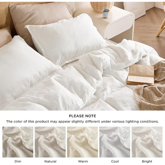 100% Muslin Cotton Duvet Cover King Size - Ultra-Soft, Breathable & Lightweight - Linen Like Gauze Comforter Cover Set with Zipper Closure and Corner Ties (White, King, 104"x90")