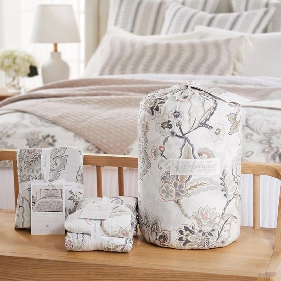 Ophelia Blush Duvet Cover Set - King Duvet Cover + Two King Pillow Cases - Floral - Taupe Grey Cream Blush - Duvet Cover (106 x 94in.) and Pillow Case (36 x 20in.) - Rayon