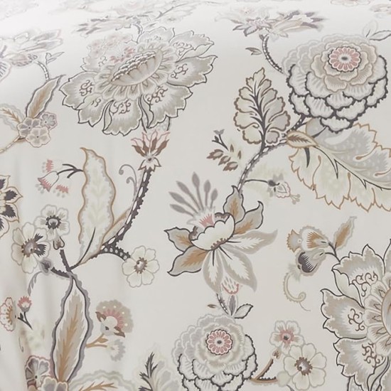 Ophelia Blush Duvet Cover Set - King Duvet Cover + Two King Pillow Cases - Floral - Taupe Grey Cream Blush - Duvet Cover (106 x 94in.) and Pillow Case (36 x 20in.) - Rayon