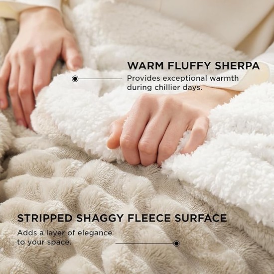 Sherpa Throw Blanket for Couch - Super Soft Cozy Blanket for Bed, Fleece Thick Warm Blanket for Winter, Plush Beige Throw Blanket Gifts for Women, 50x60 Inches